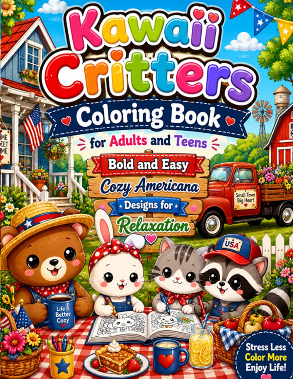 Kawaii Critters Coloring Book for Adults and Teens Bold and Easy Cozy Americana Designs for Relaxation
