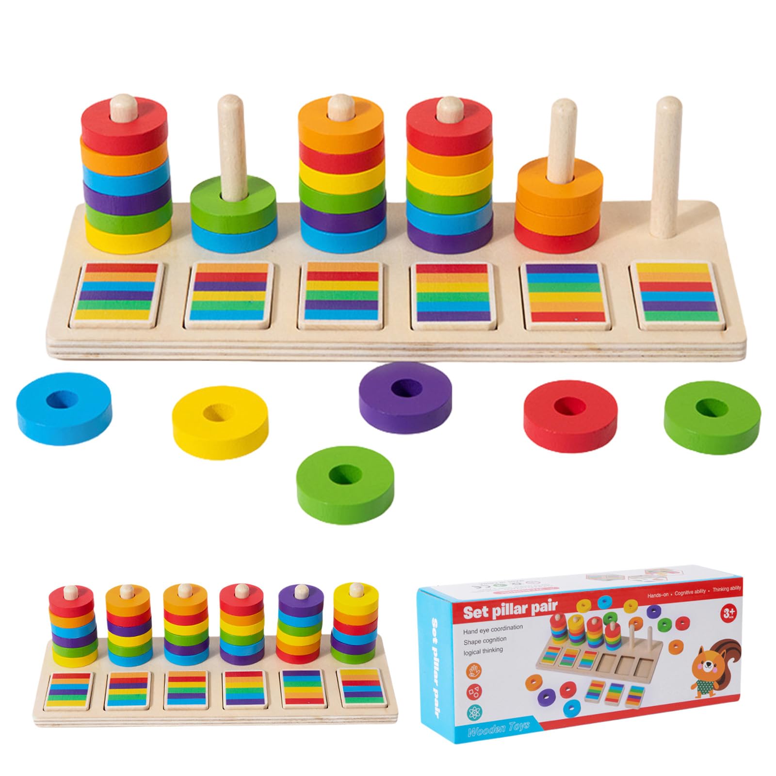 GETBSTOOP Colour Stack Challenge Game, Montessori Wooden Color Stacking Toys with Racks Rings, Color Matching & Sorting Game, Wooden Toddler Sensory Toys, Competitive Tabletop Brain Teaser