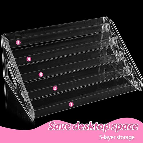 Miniatura 4 de Paquete de 2 organizadores de esmalte de uñas de 5 capas para lentes de sol, estante de exhibición de acrílico, soporte para gafas, soporte para