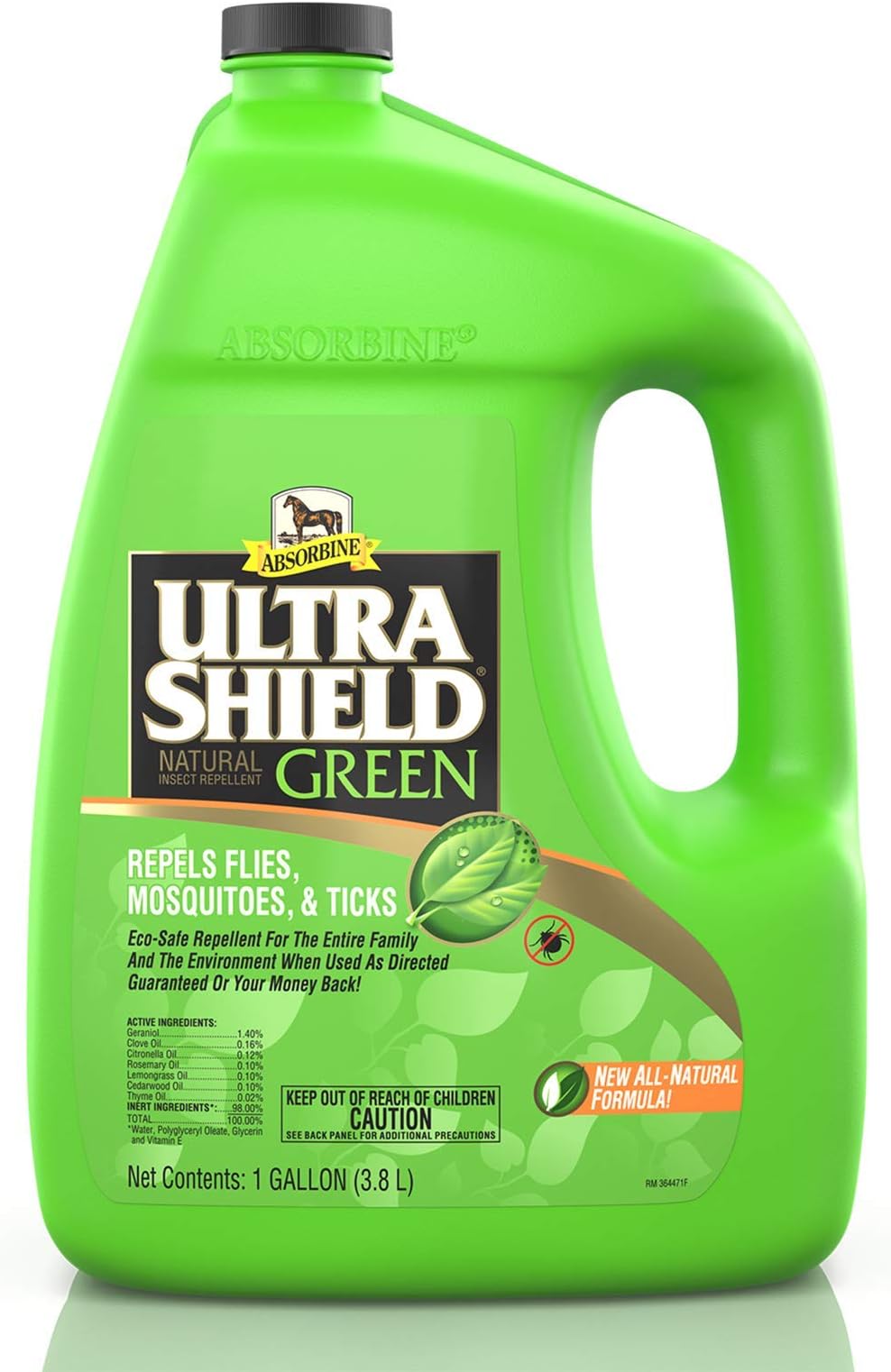 UltraShield Green All-Natural Fly & Insect Repellent for Horses & Dogs, Essential Oils Repel & Control, 128oz Bottle, No Sprayer