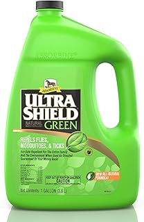 UltraShield Green All-Natural Fly & Insect Repellent for Horses & Dogs, Essential Oils Repel & Control, 128oz Bottle, No Sprayer