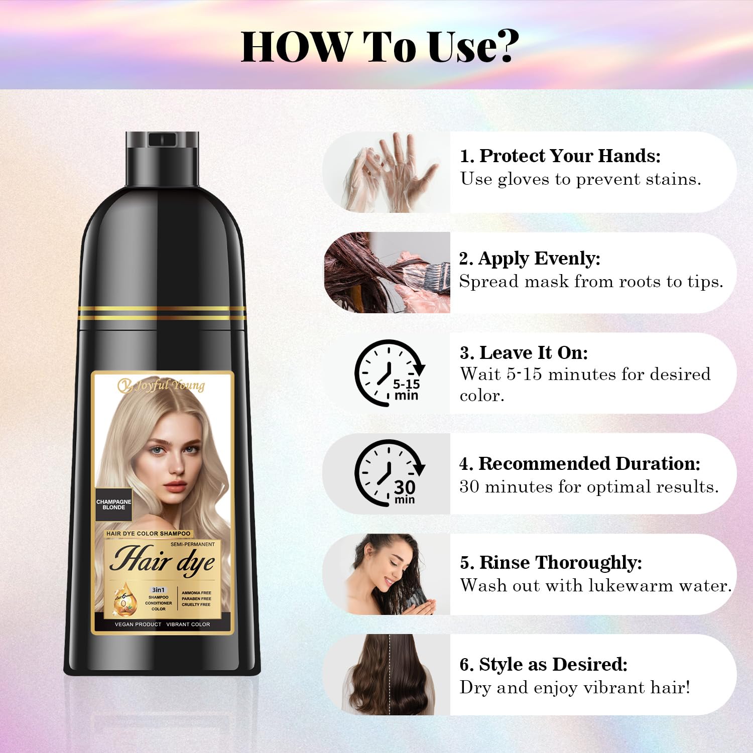 Hair Dye Shampoo 3-in-1, Champagne Blonde Semi-Permanent Gray Hair Coverage, Color Depositing Shampoo for Women & Men, Vegan, Ammonia-Free - Image 4