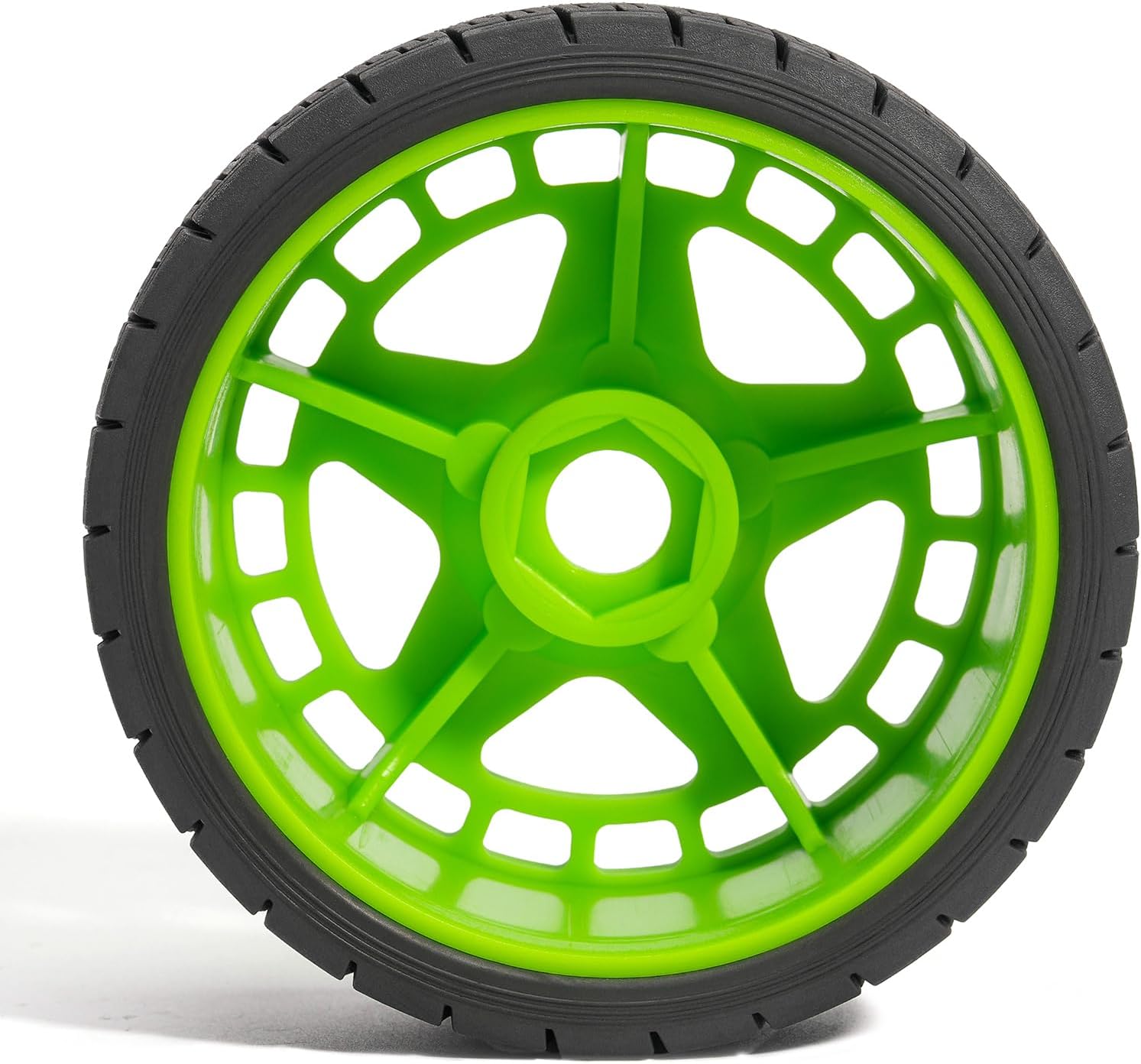 Pre-Glued Wheel & Street Rally Tire Set for 1/7 1/8 RC Car, Fits ARRMA Infraction/Felony, MJX 7303, KM C3, 100 x 40 mm Rubber, 17 mm Hex, EVA Insert, 4 pcs, Green