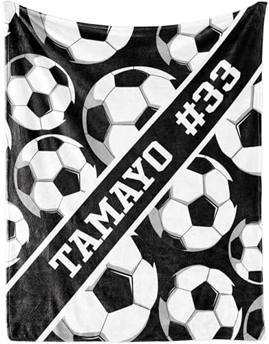 Dyoart Manta suave personalizada para niños regalo personalizado para los amantes del fútbol, fútbol, baloncesto, sóftbol, nombre y número, mantas