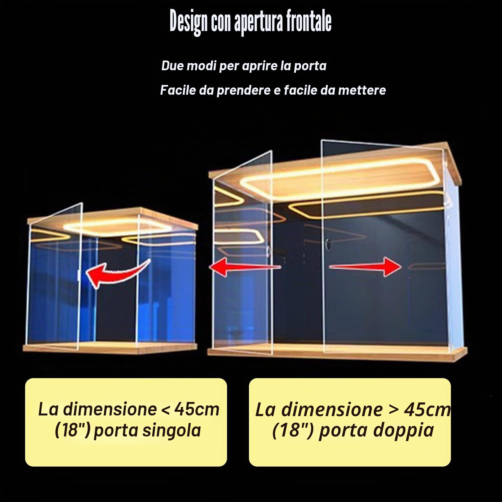 Teca Plexiglass Vetrina Espositiva Quadrata In Acrilico Trasparente con Luce a LED, 10 15 20 25 30 35 40 45 50 60cm Scatola Espositiva Coperchio, Vetrinetta Action Figure(40x40x40cm/16"x16"x16")