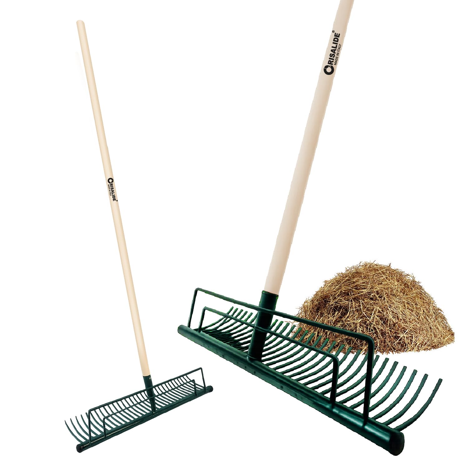 CRISALIDE® Rastrello per Fieno 32 Denti – Manico in Legno di Faggio 150 cm – Con Vite di Fissaggio Inclusa – Attrezzo da Giardinaggio e Agricoltura Professionale