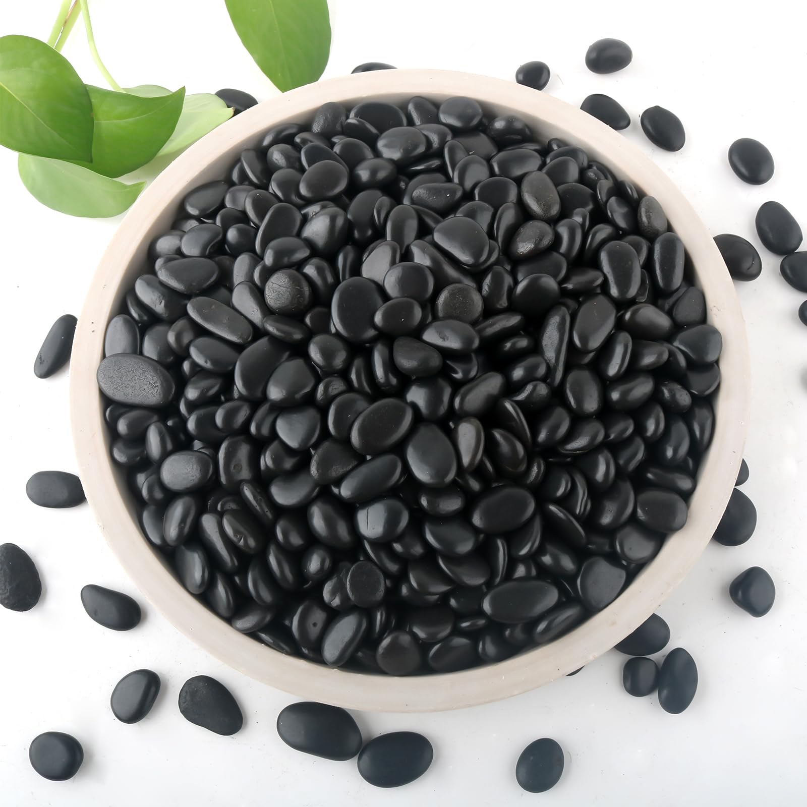 Mulctun 2lb Black Rocks for Planters- 1/4" - 3/4" Polished Black Stones Smooth Flat Pebbles for Fish Tanks Decorative River Rocks for Vases Bonsai