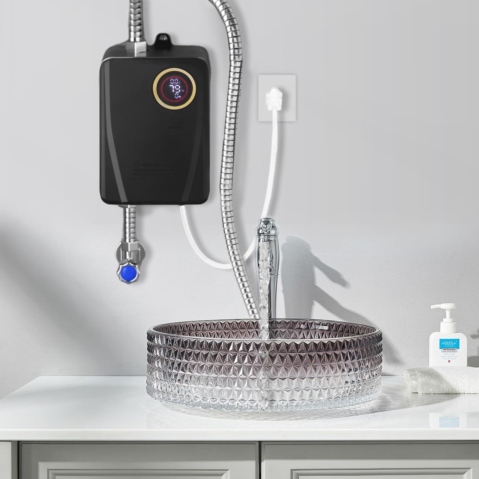 Elektryczny podgrzewacz wody, 3500 W, 220 V, mini prysznic z głowicą prysznicową, przenośny podgrzewacz wody z wyświetlaczem LED (czarny)