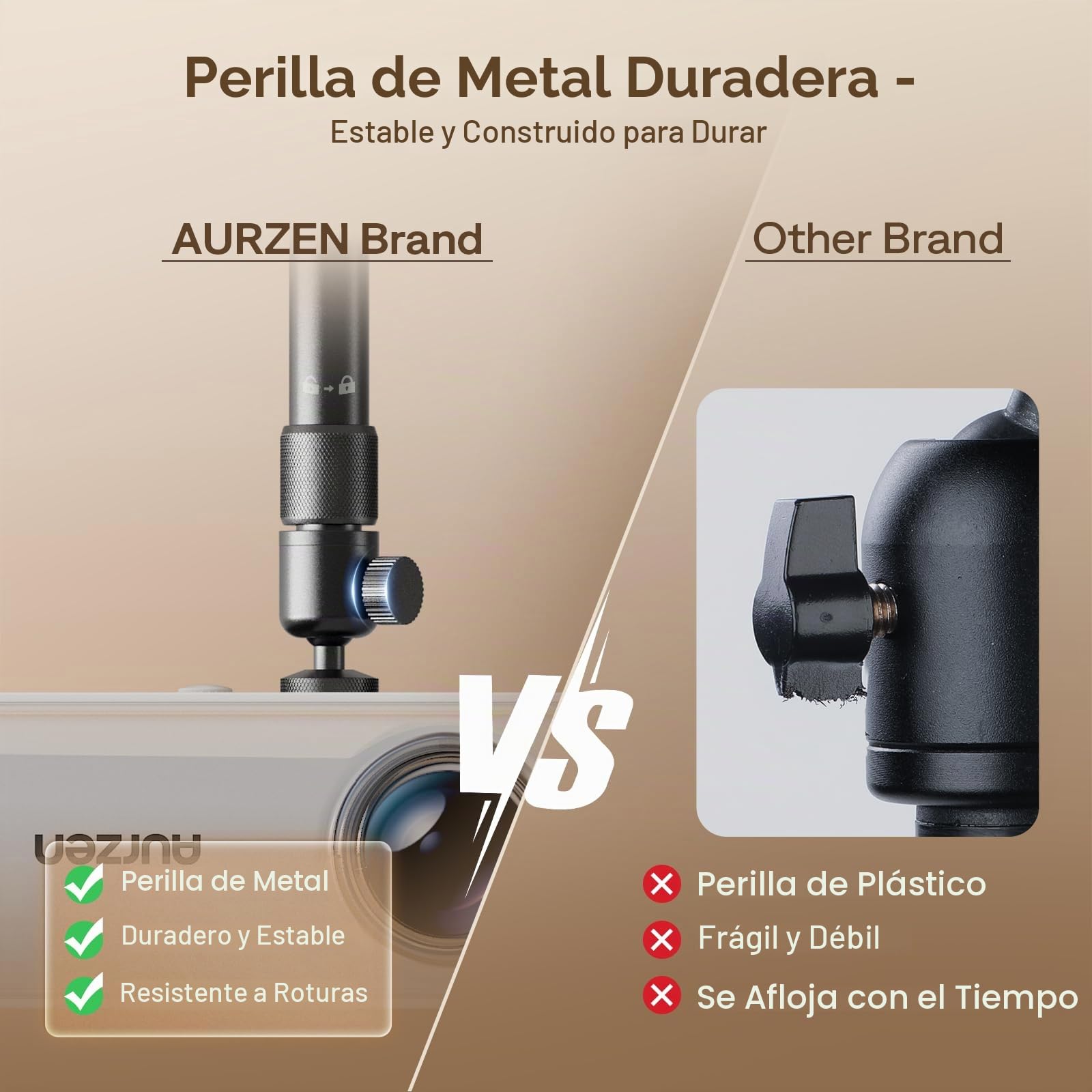 Aurzen Soporte de Techo para proyector, Giro de 360° e inclinación de 90° | Ajustable de 9 a 15", rosca de 6,35 mm, compatible con la mayoría de los proyectores, incluidos Aurzen, Epson y Yaber.