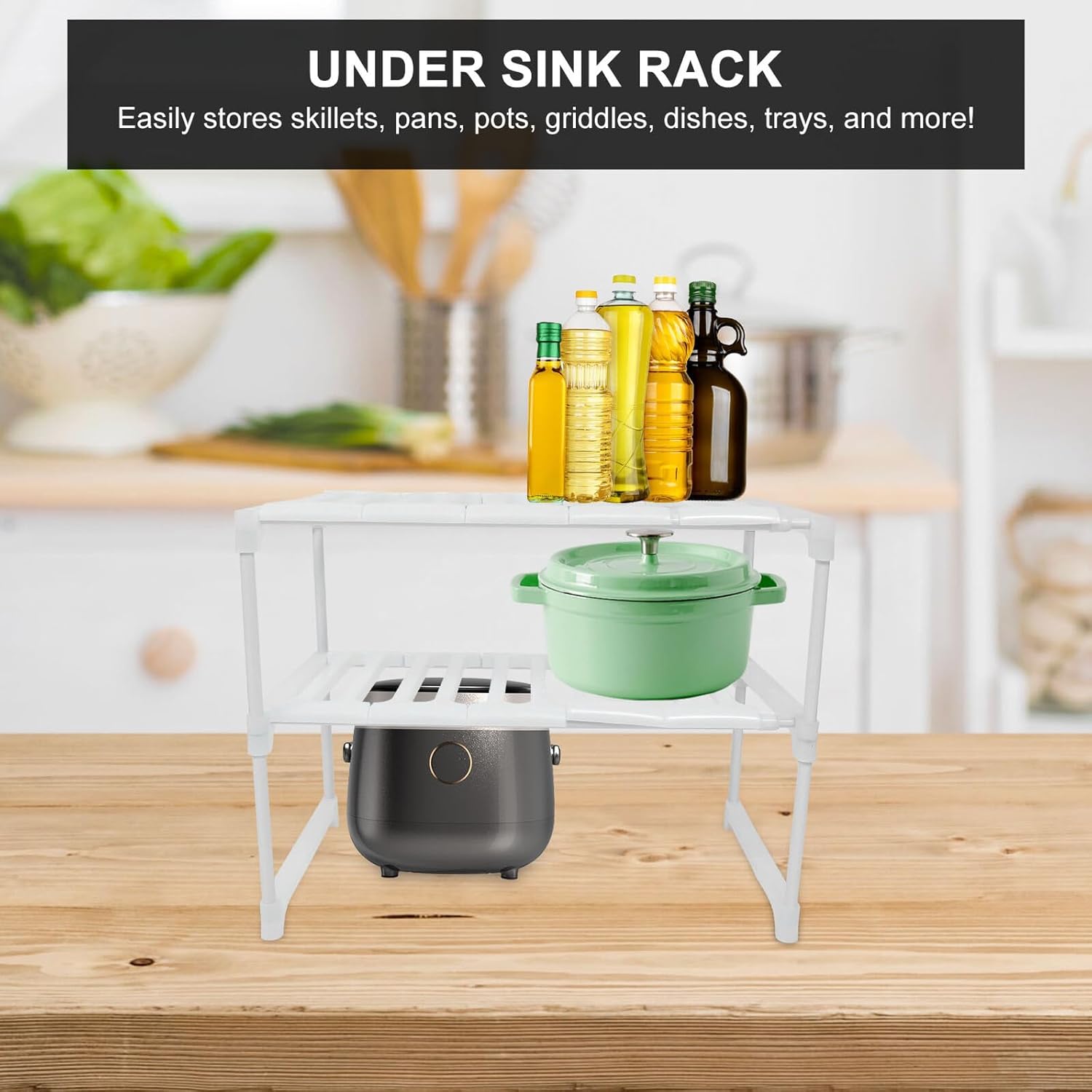 Sink Expandable Storage Rack Adjustable Kitchen Sink Shelf White Cabinet Organizer for Bathroom and Kitchen Utensils Holder