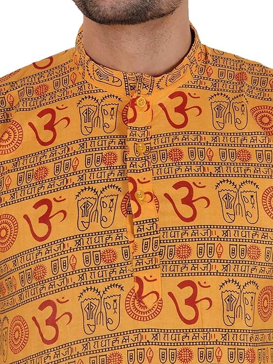 Image of THE MAKKI Trends - Om Printed Kurta for Men & Boys | Cotton Half Sleeve Mahadev Mahakal Kurta T-Shirt for Events, Festivals, and Religious Ceremonies (Regular)