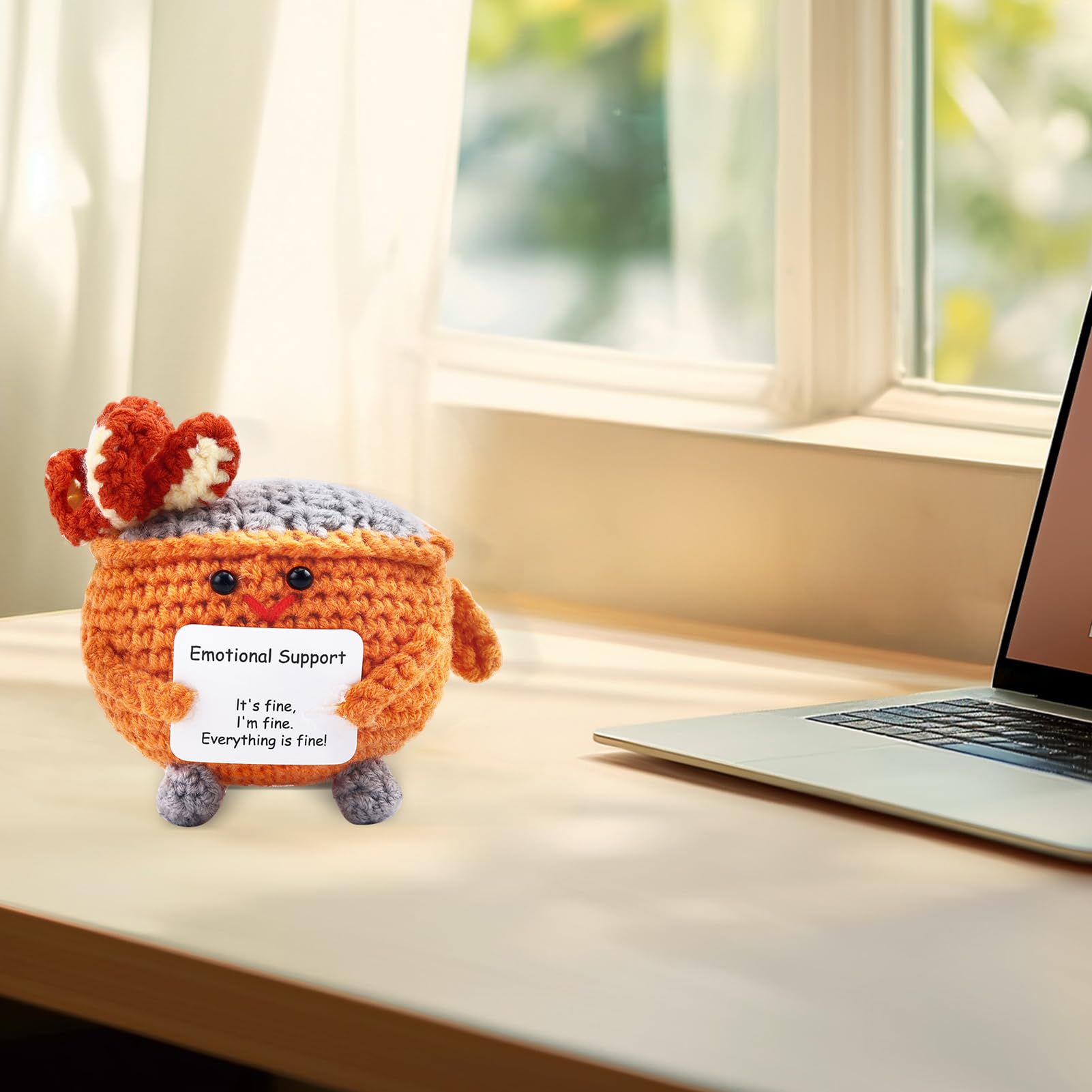 Tmtains Emotional Support Dumpster Fire Crochet Dumpster Fire Desk Accessories Positive Handmade Knitted Plush Funny Encouragement Inspirational for Women Coworker Room Decors (Orange)