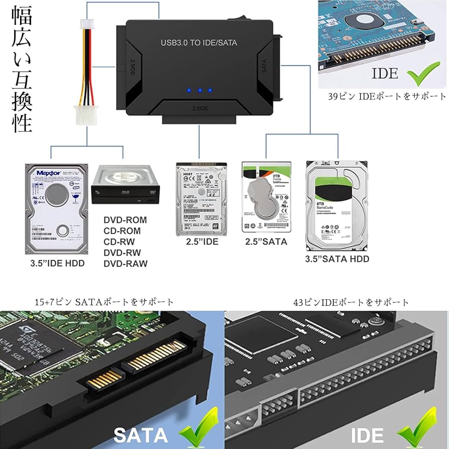 Kingwin SSD/SATA - IDE ブリッジボードアダプター、すべてのSATAデバイスを簡単にIDEに変換します。 2.5インチ、3.5インチHDDをサポートし、SAT Amazon | Kingwin SSD/SATA - IDEブリッジボードアダプター