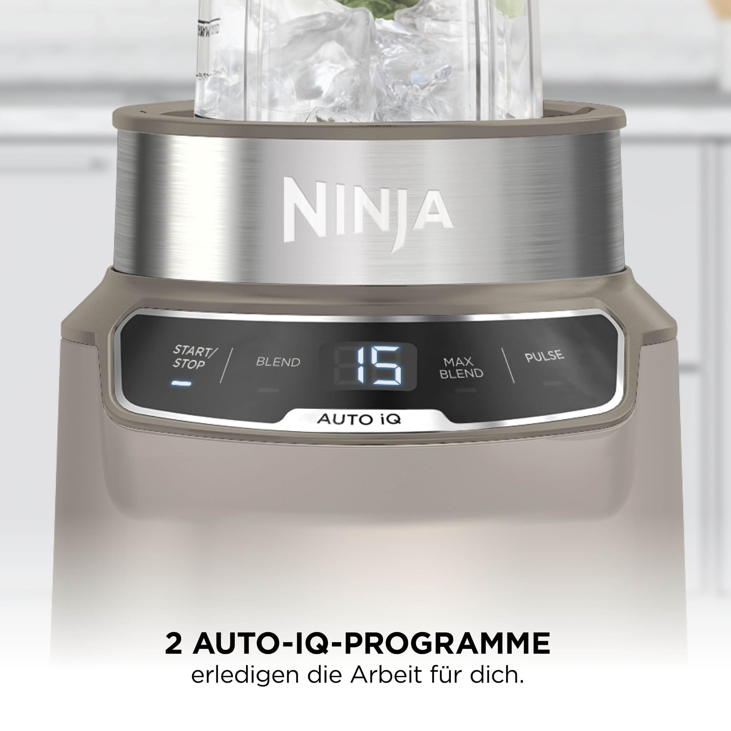 Ninja Personal Blender. Mixer mit Auto-iQ Technologie, 1000-W-Motor, inkl. 1x Becher für eine Portion mit 700 ml, Stonegold BN500EUSD1