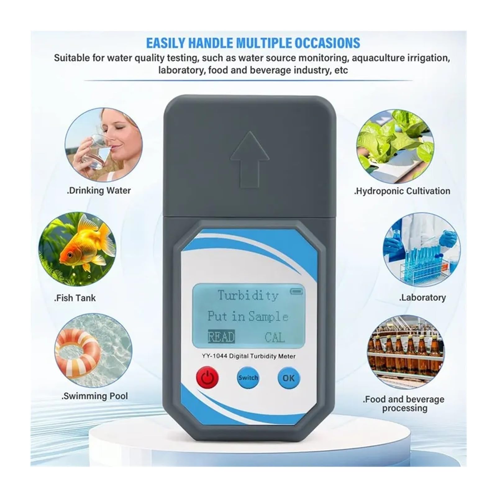 Cyfrowy miernik mętności LCD 0-1000NTU ręczny turbidymetr miernik jakości wody do akwarium laboratoryjnego wody pitnej Podświetlany wyświetlacz
