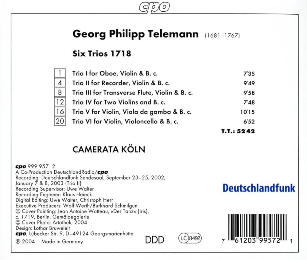その他 Telemann:Solo & Trio Recorders [CD] G. P. Telemann, Camerata Koln - Telemann: Six Trios 1718