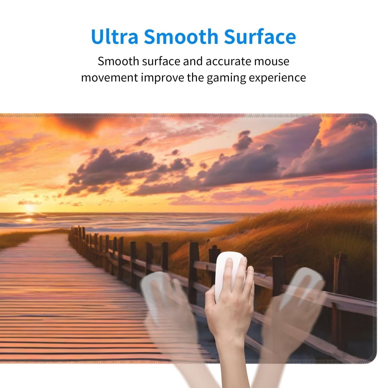 Tappetino Mouse, Tappetino Mouse Gaming Grande XXL 1500x800x3mm Tappetino Scrivania Mouse Pad, Base in Gomma Antiscivolo, Bordi Cuciti, Mousepad per Ufficio e Gaming (Dune di sabbia vista mare) R-218