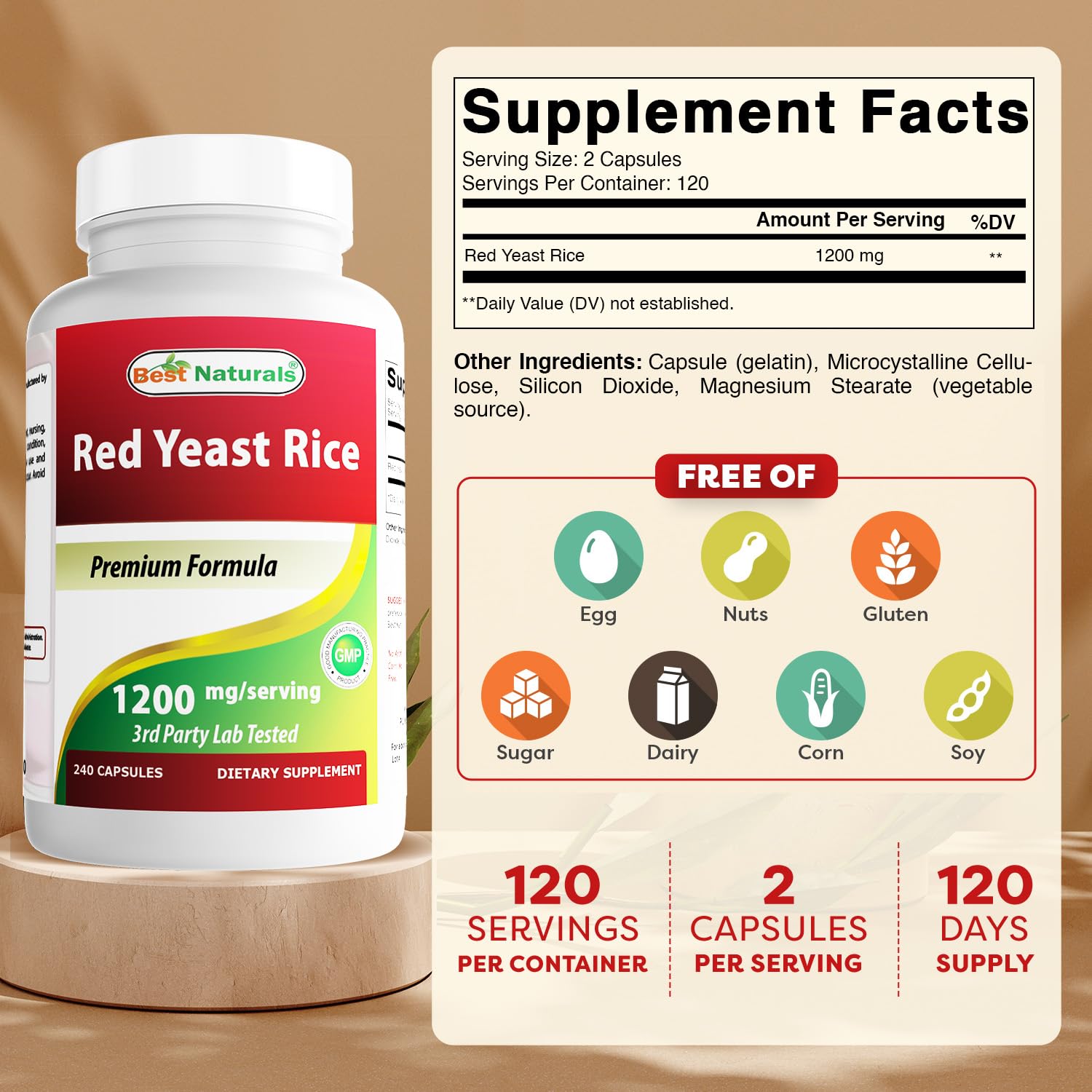Best Naturals Red Yeast Rice 1200mg Per Serving 240 Capsules — Amazon image 2