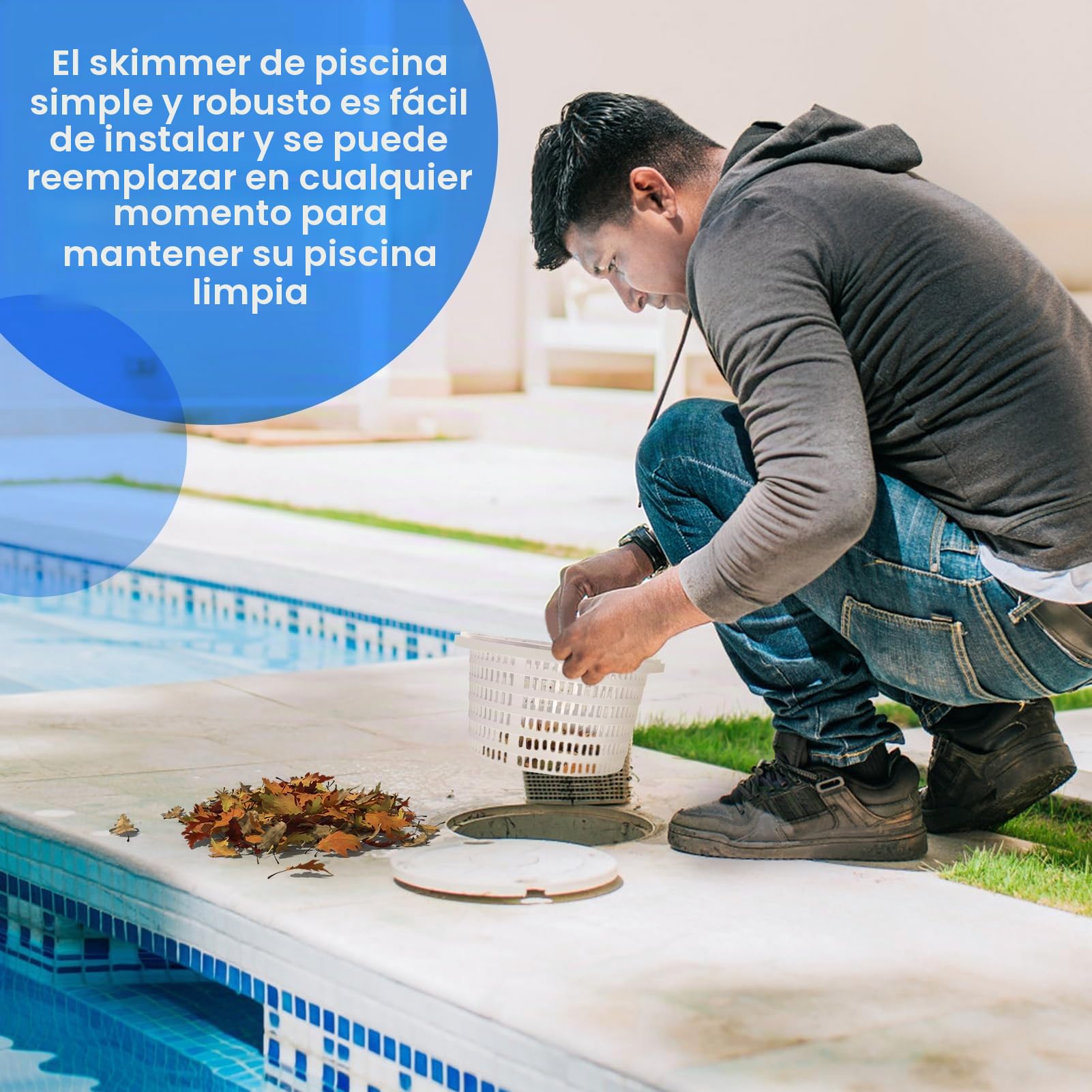 VINGVO Cesta para skimmer, cesta de repuesto para skimmer de piscina, cesta de 18 cm, para skimmer estándar, con asa, resistente al cloro, estable para limpieza de piscinas eficaces, limpieza de ooles