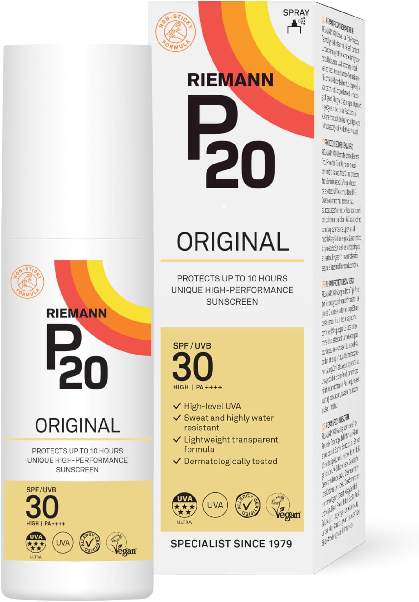 RIEMANN P20 Original SPF30 Spray 100ml Advanced Sunscreen Protection, High Performance Triple Protection + Sweat Resistance, Durable Protects up to 10 Hours, Very Water Resistant, High UVA Protection