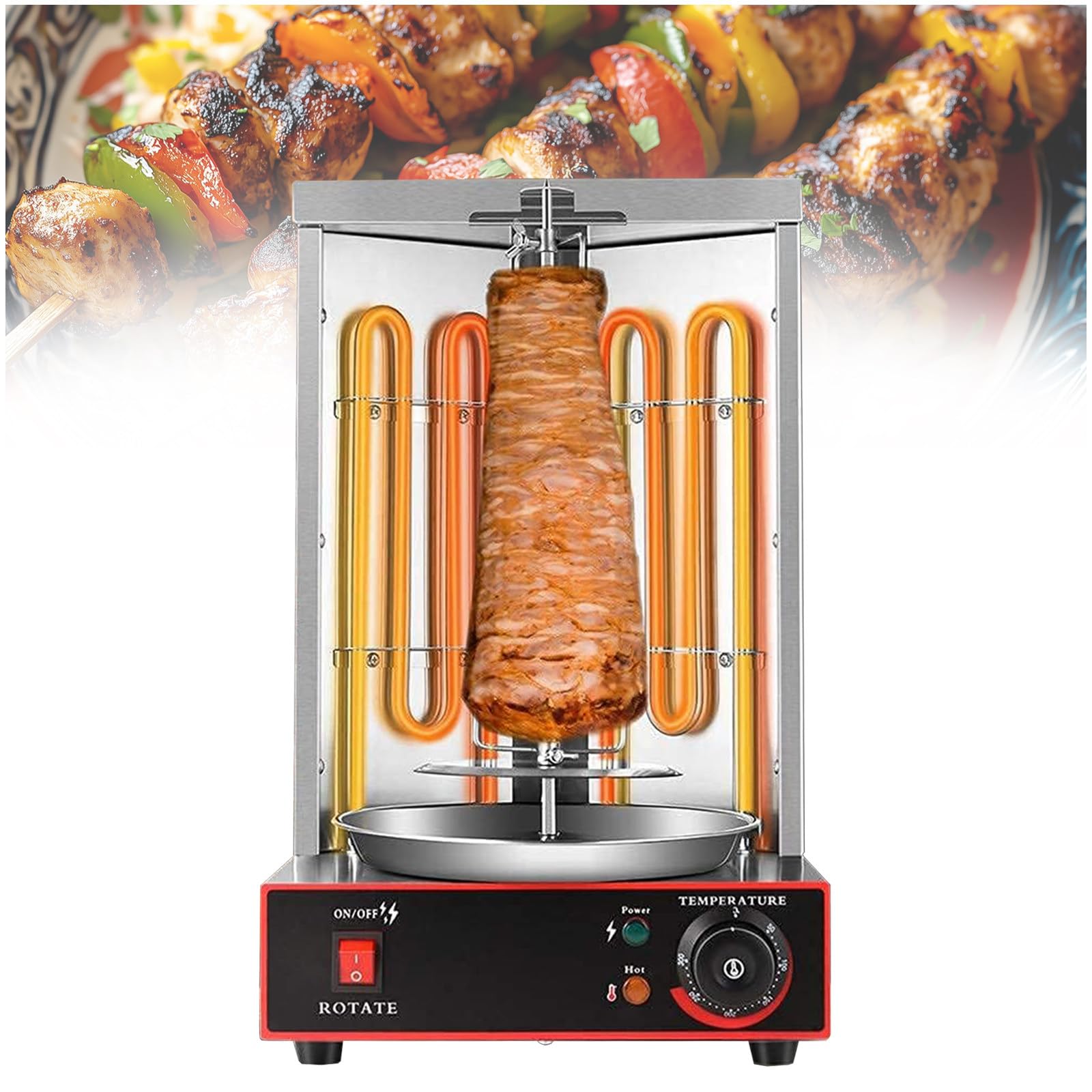 Zeekyfor Electric Vertical Rotisserie Shawarma Machine, 50-300℃ Rotating Electric Kebab Grill, 2400W Doner Kebab Broiler Machine For Home Restaurant Kitchen