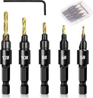 OAOJUBR 5PCS Adjustable Countersink Drill Bit Set for Wood - #5-#12 Sizes, Depth Stop, Hex Key for Precise Woodworking