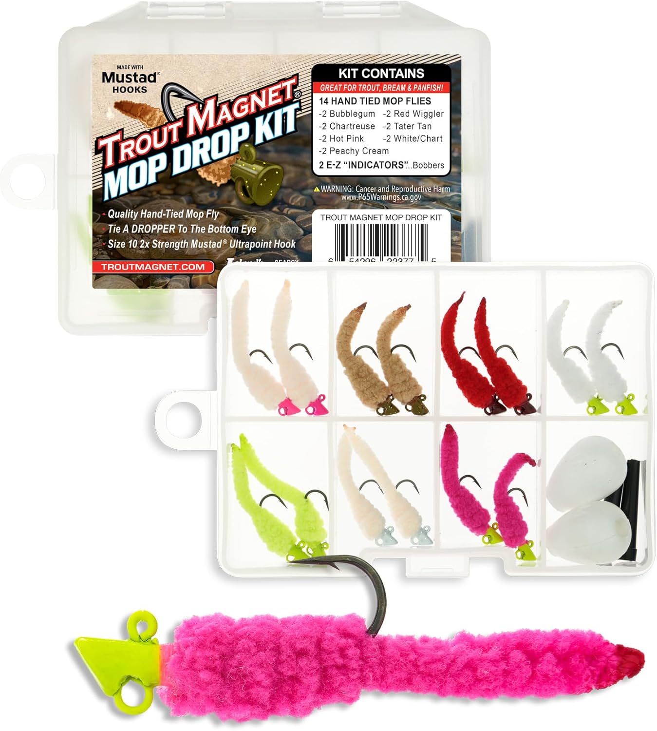 Trout Magnet - Mop Drop Kit - 14 Hand Tied Mop Flies - 2 E-Z Strike Indicators - Fly Fishing Trout Kit - Great for Trout and Panfish