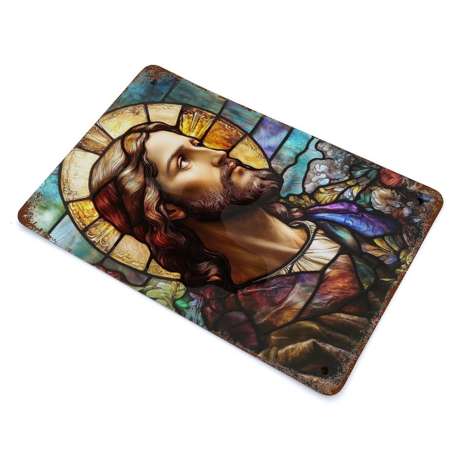 Stained Glass Jesus Vintage Rust Metal Sign 11.8"x7.9", for Basement, Hobby Room And Garage Decor, Farmhouse Wall Decor