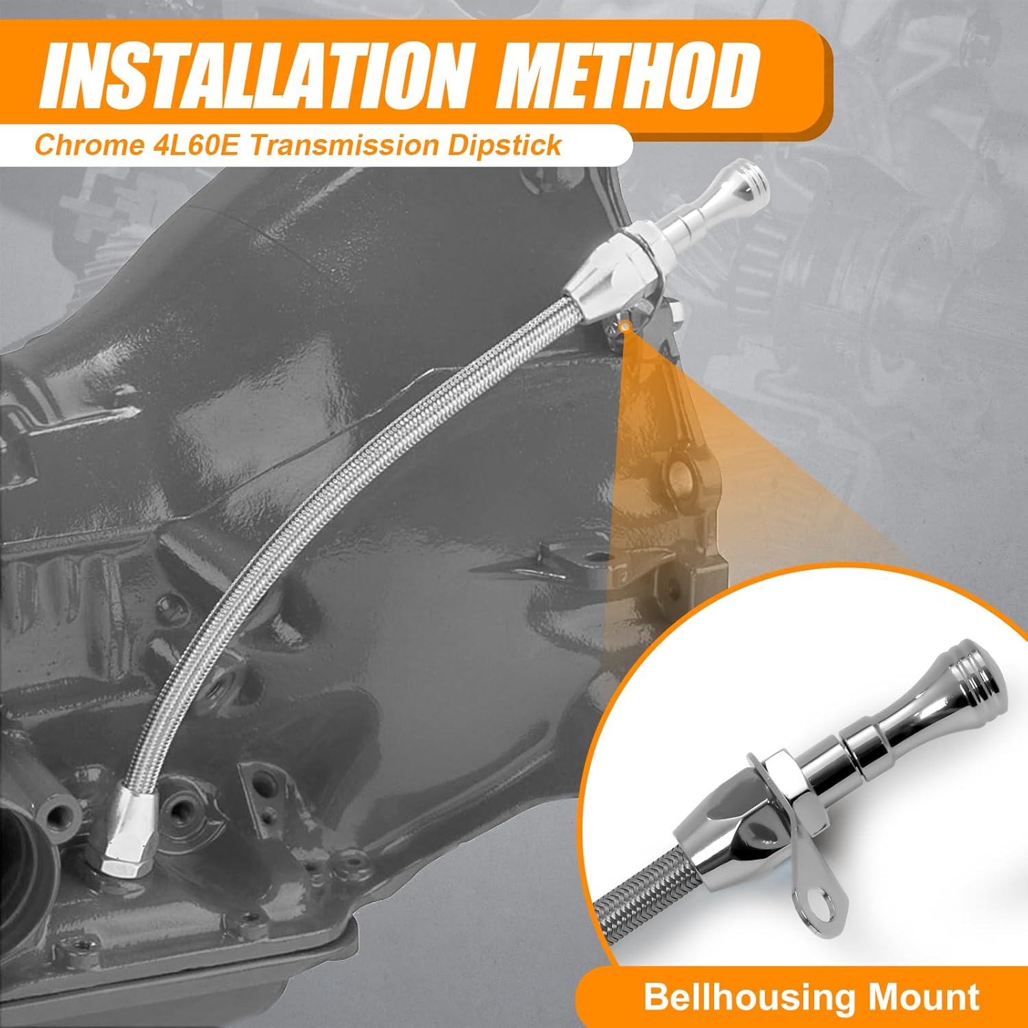 HAHAHA Chrome 4L60E Transmission Dipstick, 16.5 Inch Bellhousing Mount, Stainless Steel Flexible, Compatible with Chevy GM TH-700R4