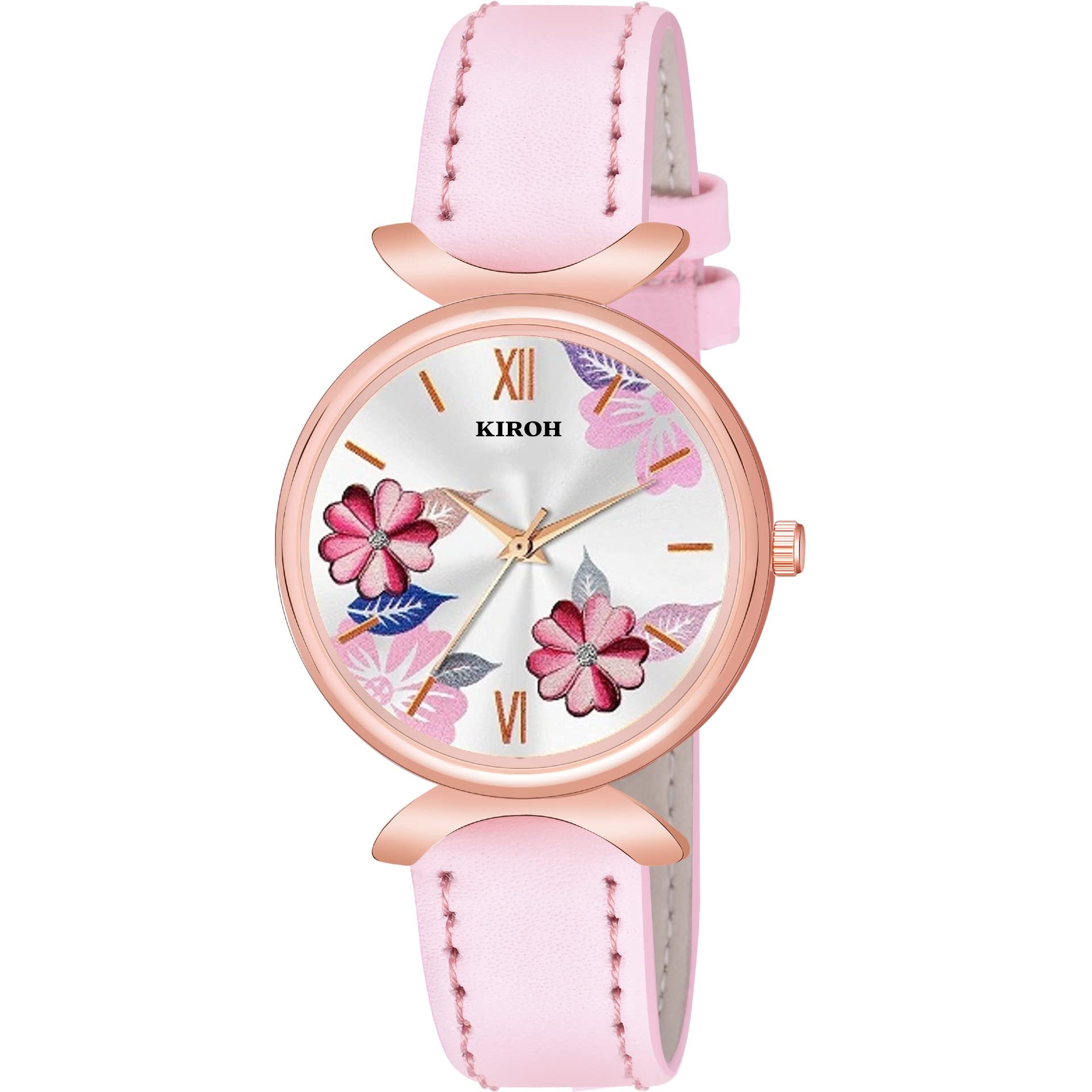 KIROH Analog New Flower Designer Dial Stylish Premium Leather Strap Watch for Girls and Women(Green) (Pink) (B0BTF45WVY) Amazon Price History, Amazon Price Tracker
