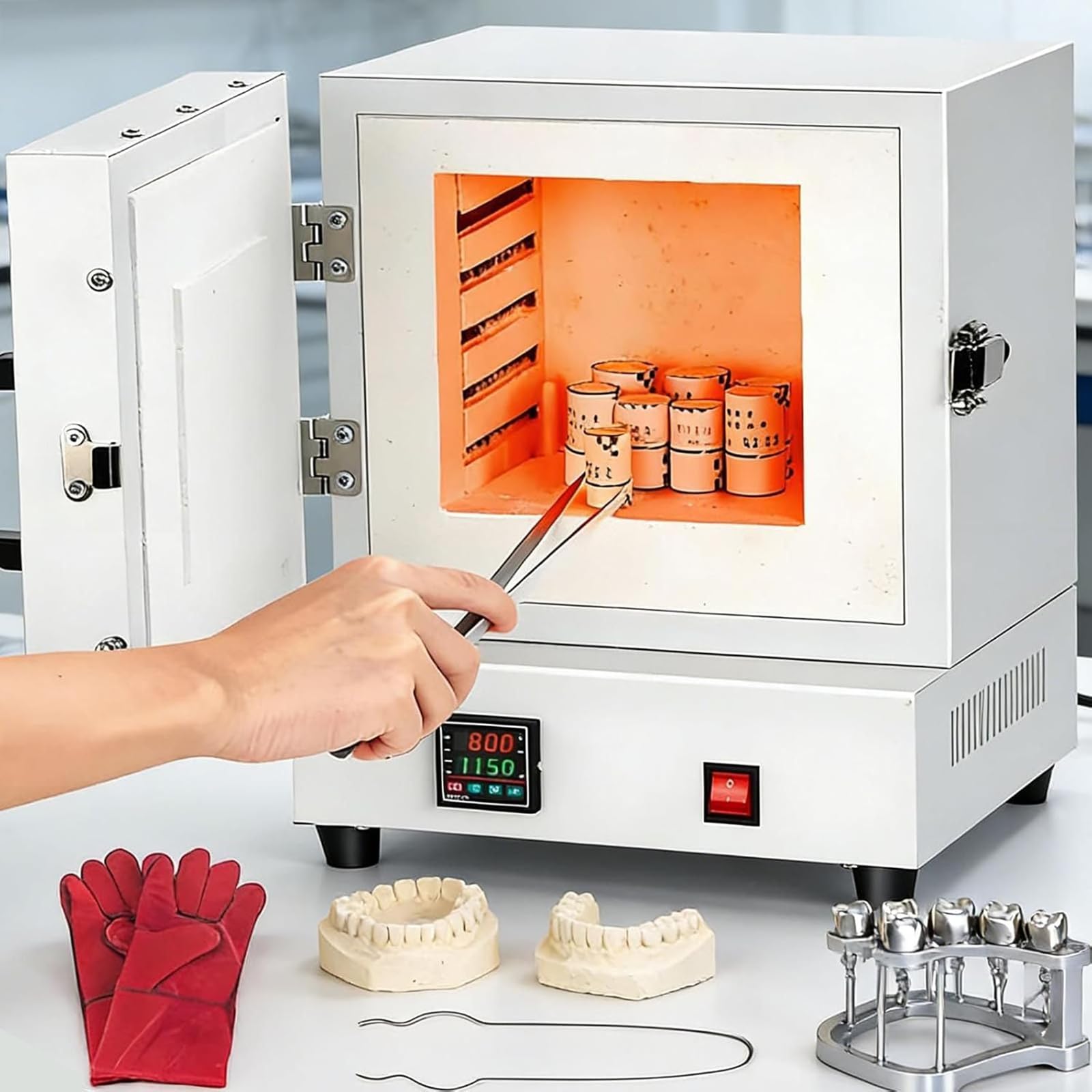 2000W Horno Eléctrico de Mufla para Laboratorio de Cerámica con Pantalla LED, Horno Eléctrico de 1150 °C para Fusión de Metales, para Odontología, Cerámica y Joyería (Blanco)