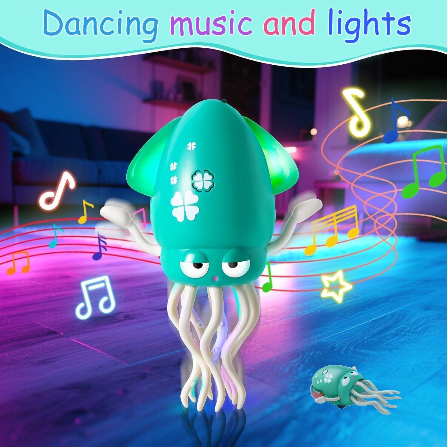 Dancing Squid Toy,Funny Electric Dancing Octopus Toy with LED & Music,Creative Crazy 8-Leg Action Squid with Fishing Pole,Stress Relief Xmas Gift for Boys Girls