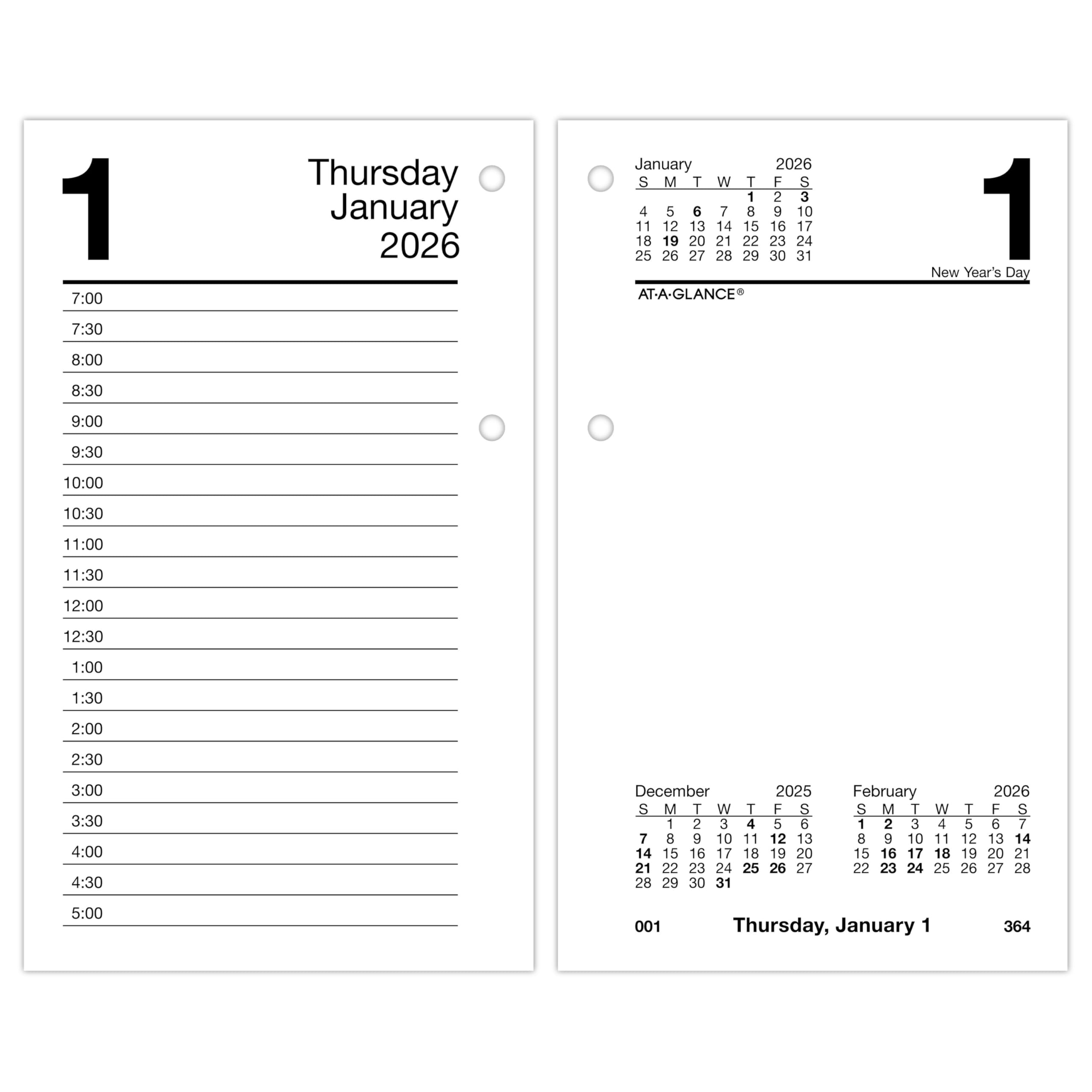 AT-A-GLANCE 2026 Desk Calendar Refill, Daily, 3.5" x 6", Standard, Loose-Leaf (E7175026)