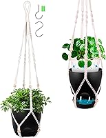 2-Pack 5.7 Inch Self-Watering Hanging Planters with 34" Macrame Hangers - Indoor Outdoor Plant Pots, Drainage Holes, Pure Black