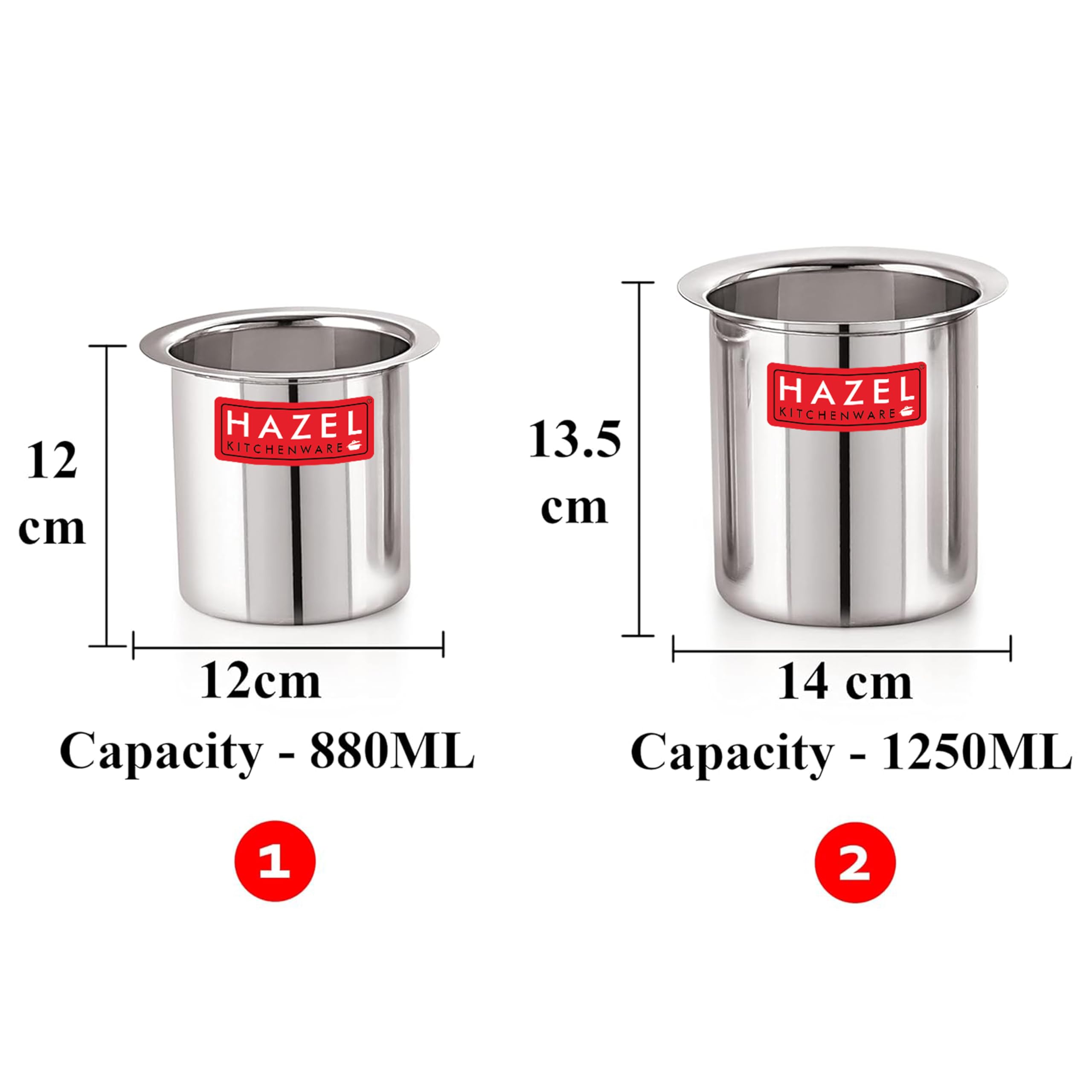 HAZEL Steel Milk Pot without Lid Set of 2 | 800 ml to 1250 ml Stainless Steel Milk Boiler Container | Milk Boiling Vessel Gunj for Kitchen, 2 Pc Set