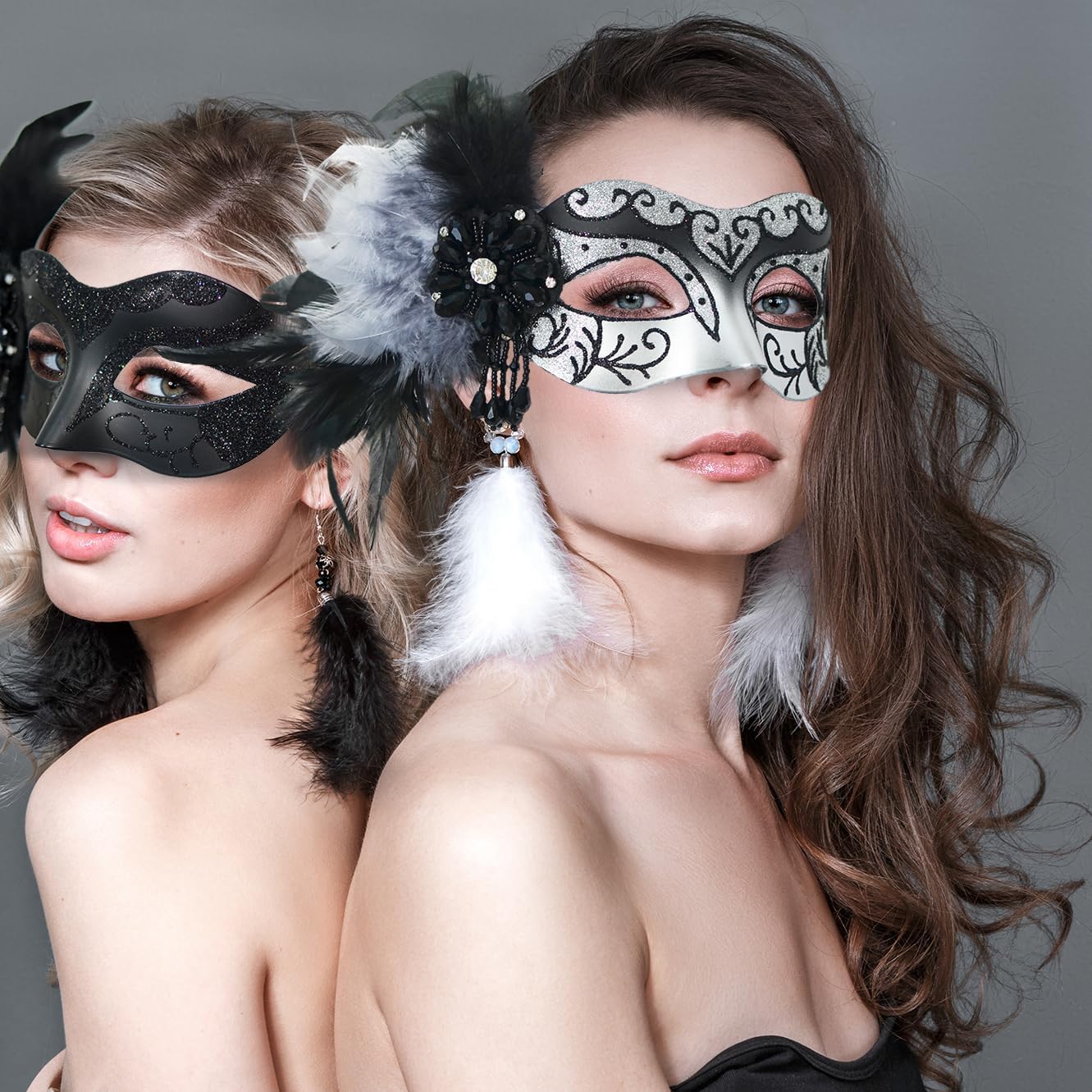 2025 New Silver Women Masquerade Mask with Feathers - Womens Mascarade Venetian Mask for Masquerade Party, Mardi Gras, Halloween Cosplay Prom, Christmas - Image 5