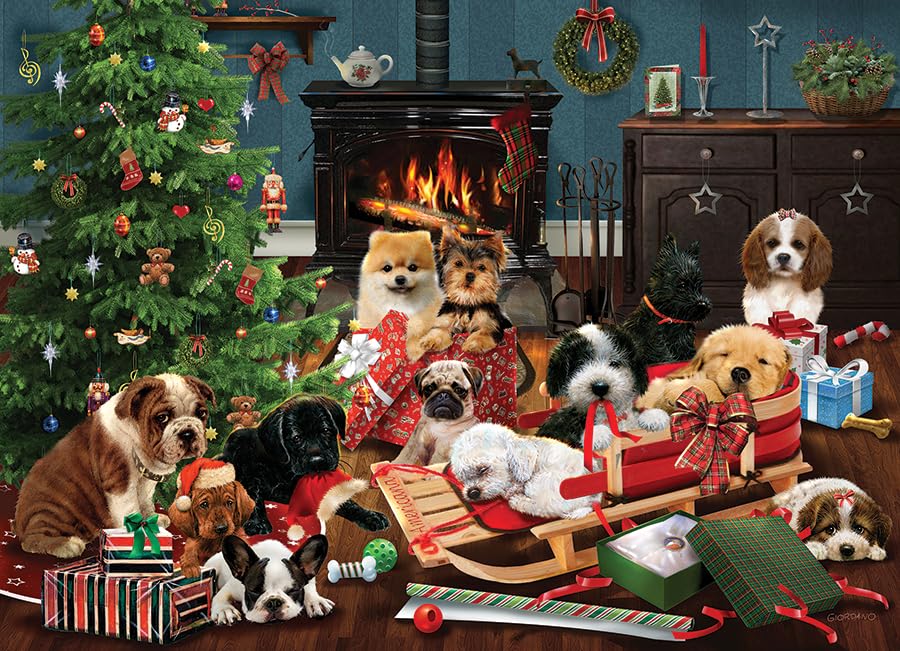Cobble Hill 1000 Piece Puzzle - Christmas Puppies - Sample Poster Included, Deluxe, 67.63 x 49.05 cm - Image 2