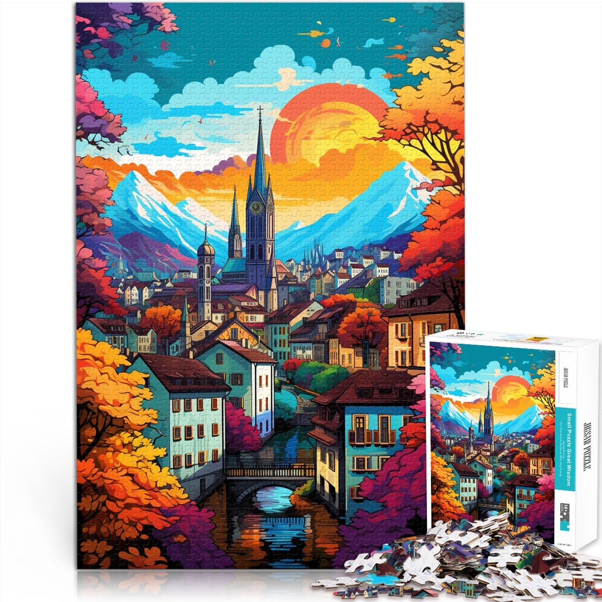 Puzzle da 2000 pezzi per adulti Zurigo Città Vecchia Cartoon Jigsaw Puzzle Gioco Educativo per Compleanno Natale 70 cm x 100 cm