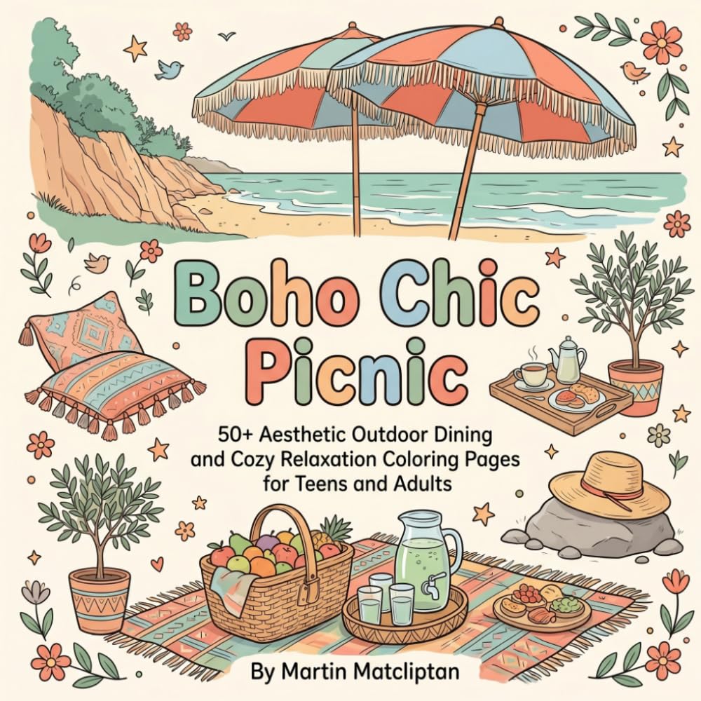 Boho Chic Picnic: 50+ Aesthetic Outdoor Dining and Cozy Relaxation Coloring Pages for Teens and Adults (Cozy Cottage & Slow Living)