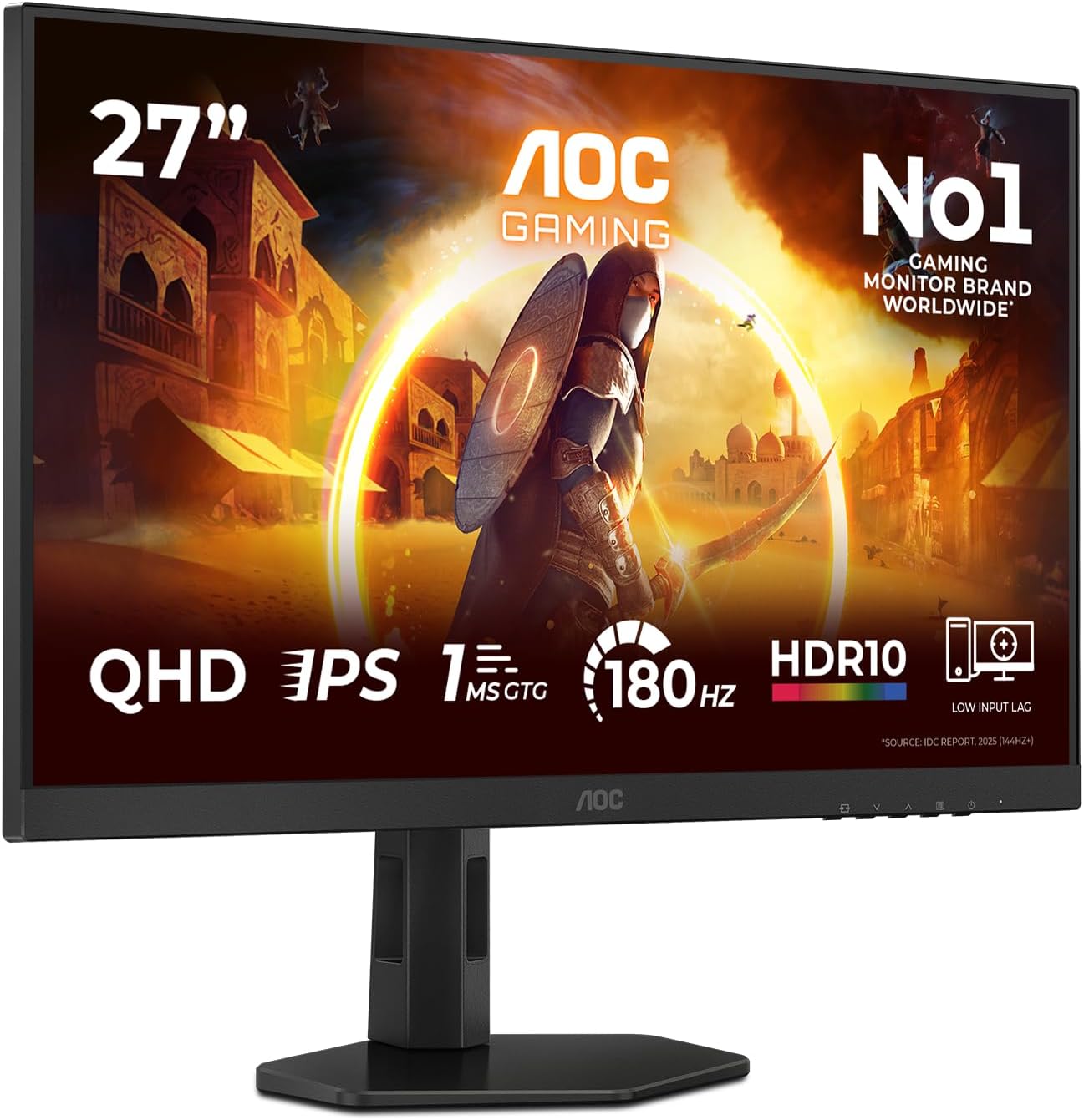 AOC Q27G4XFAD 27 inch WQHD Gaming Monitor 180Hz, Fast IPS Panel, 1ms GtG, HDR10, G-Sync Compatible, Height Adjustment, (2560x1440 HDMI 1x 2.0 DP 1x 1.4) Black: image 1 of 7