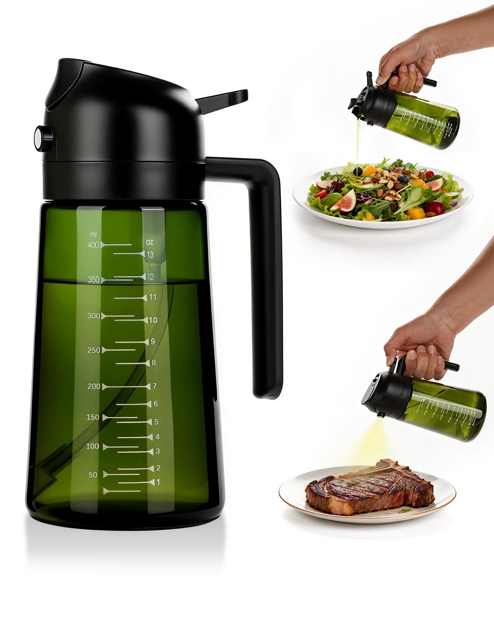Amlif 2 in 1 Oil Spray Bottle, 470ml Olive Oil Dispenser - Black