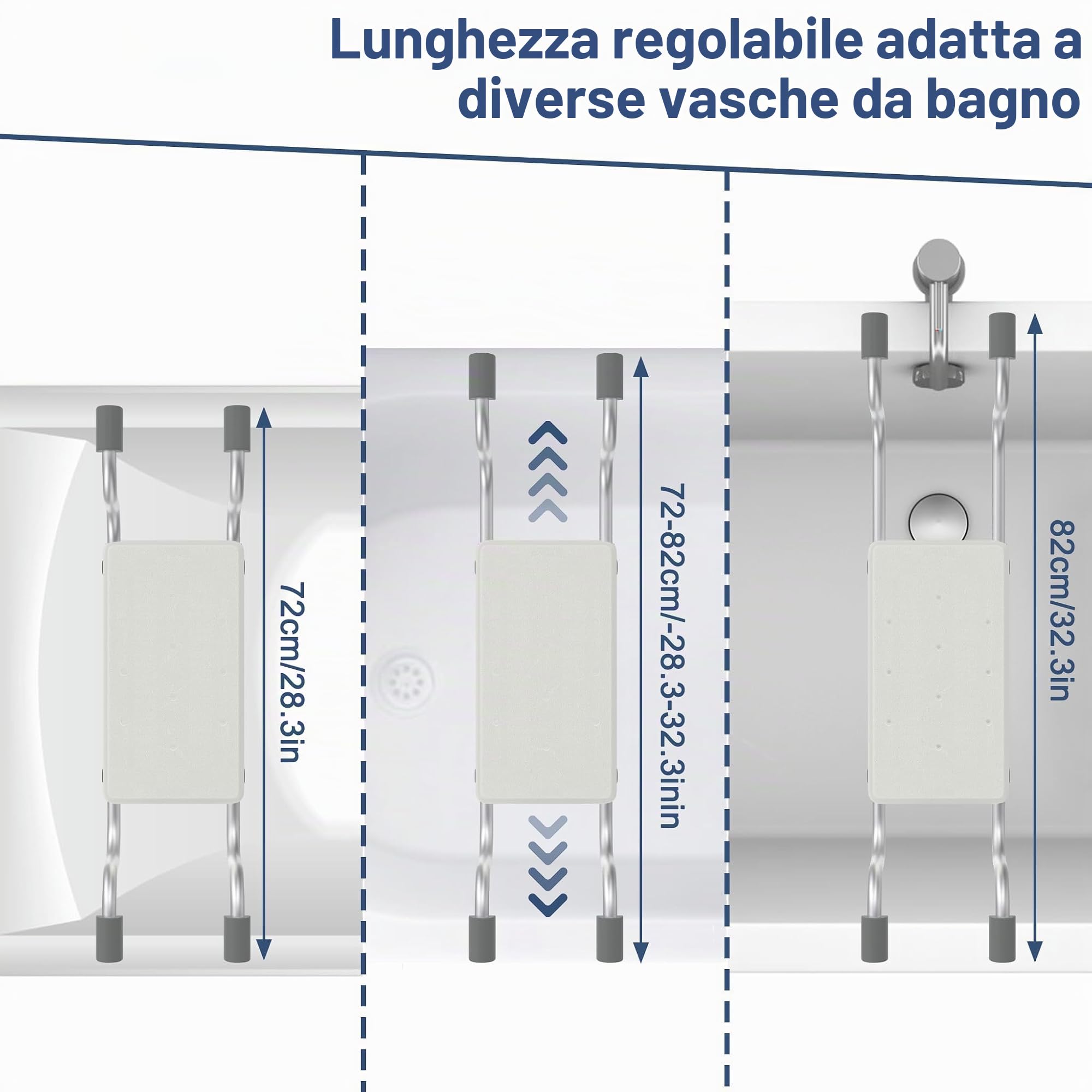 FIVMEN Sedile per Vasca da Bagno per Anziani Adulti, Sedile per Vasca Estensibile 72-82 cm Antiscivolo, Capacità fino a 150 kg, Colore: Bianco