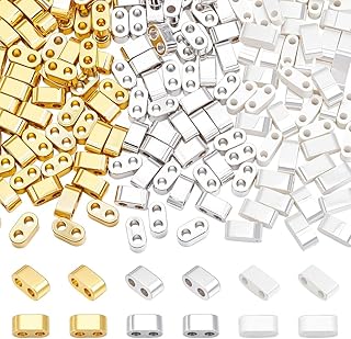 PH PandaHall ハーフティラビーズ 180個 3色 2穴 四角形シードビーズ 4.5×2×2.5mm 非磁性ヘマタイト アクセサリーパーツ スタッカブルジュエリー フレンドシップブレスレット ネックレス ピアス用 穴径 1mm