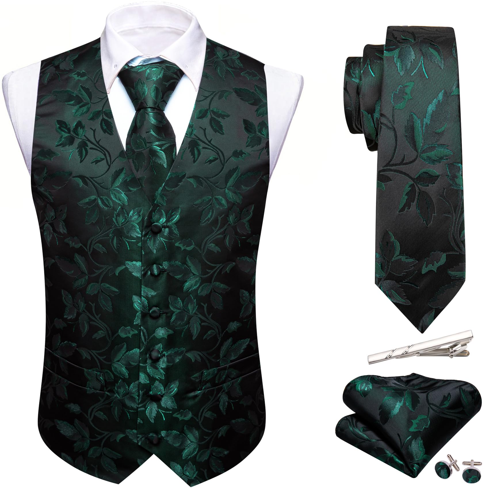 Barry.Wang Mens Suit Vest Floral Silk Waistcoat Ties Formal/Leisure 5PCS