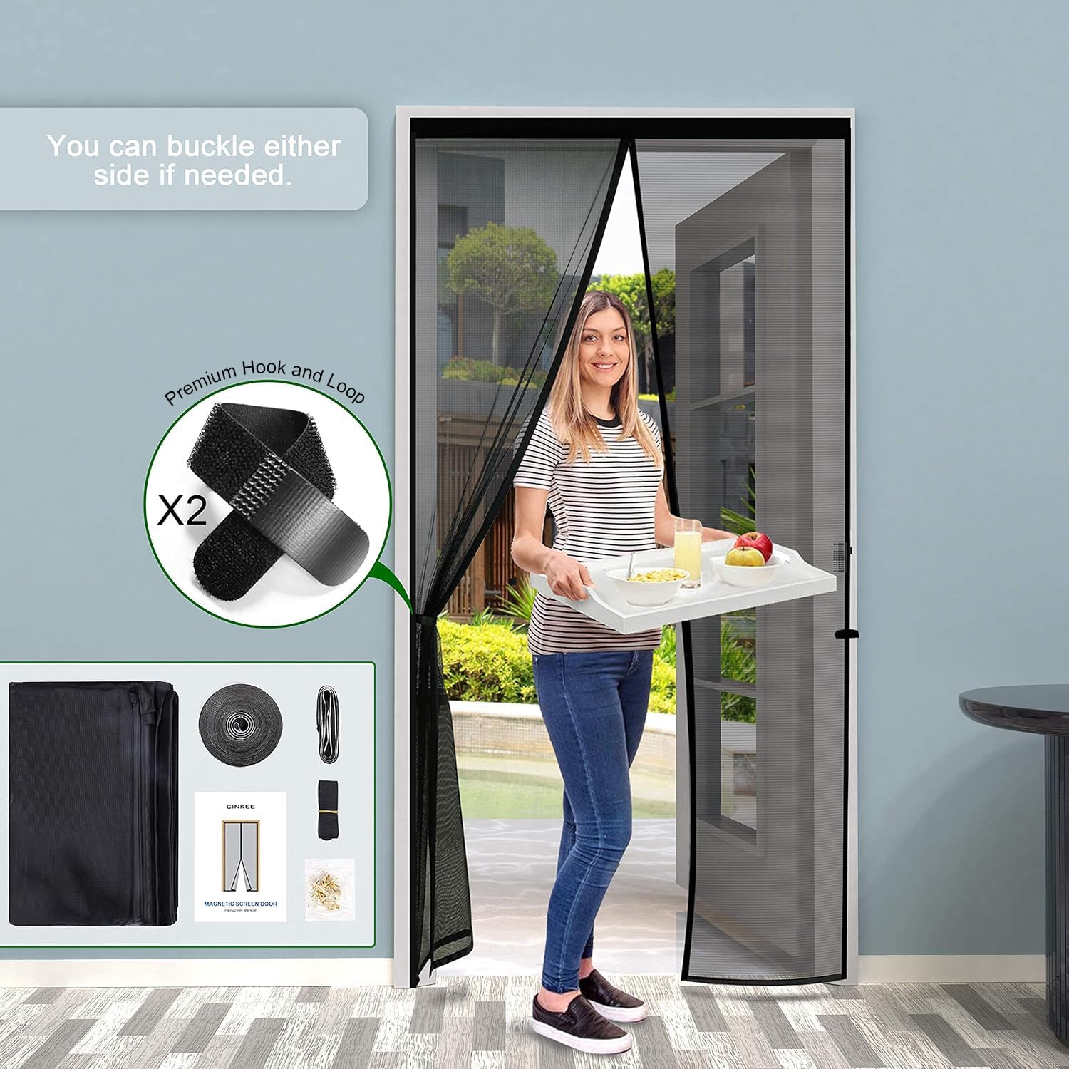 Cinkee Gęsta Magnetyczna Moskitiera 80 x 210 cm – Drobna Siatka, W pełni magnetyczna, Samozamykająca na Balkon, Łatwy Montaż Bez Wiercenia, Czarna