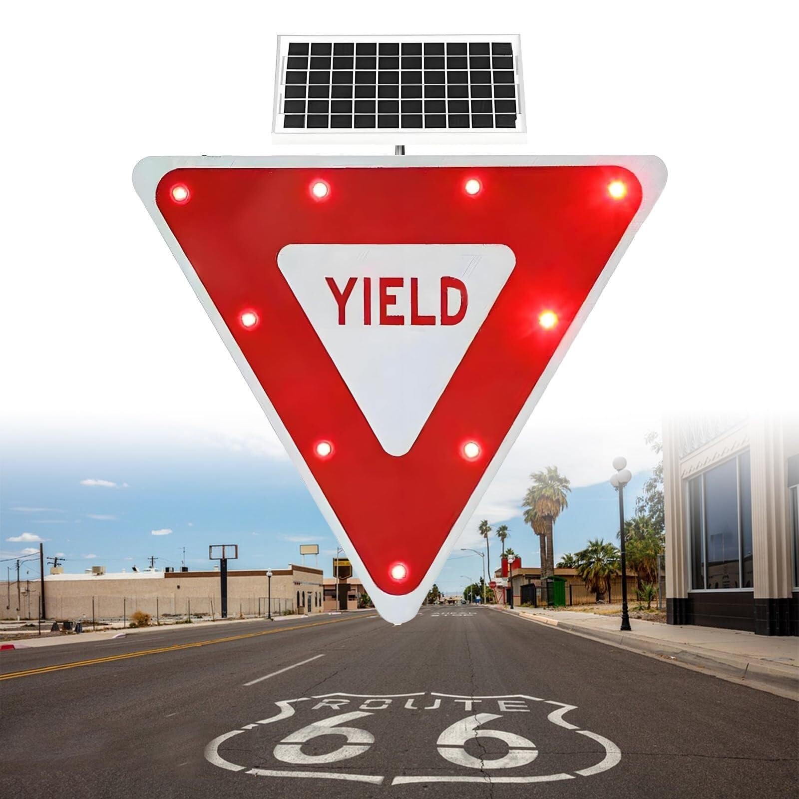 Señal de ceda el paso con luz LED solar de 61 cm/71 cm Señal de advertencia de seguridad vial con triángulo invertido de alta resistencia(28'')