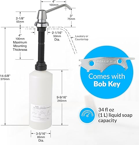 Miniatura 6 de Bobrick b-822, 34-oz. & Loción Dispensador De Jabón Líquido, 4" de boquilla