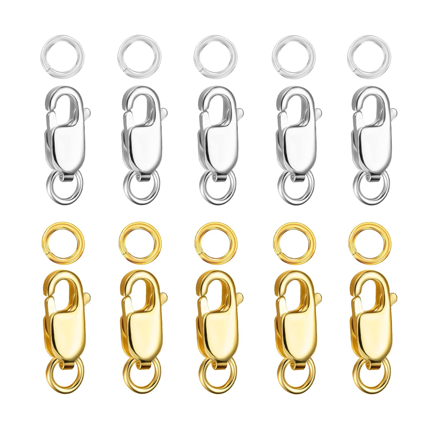 SYEYCW 10 Pcs Necklace Clasp with Closed Jump Rings, 12mm Gold Silver Bracelet Lobster Claw Clasps Replacement, for Bracelets, Necklace, DIY, Jewellery Making