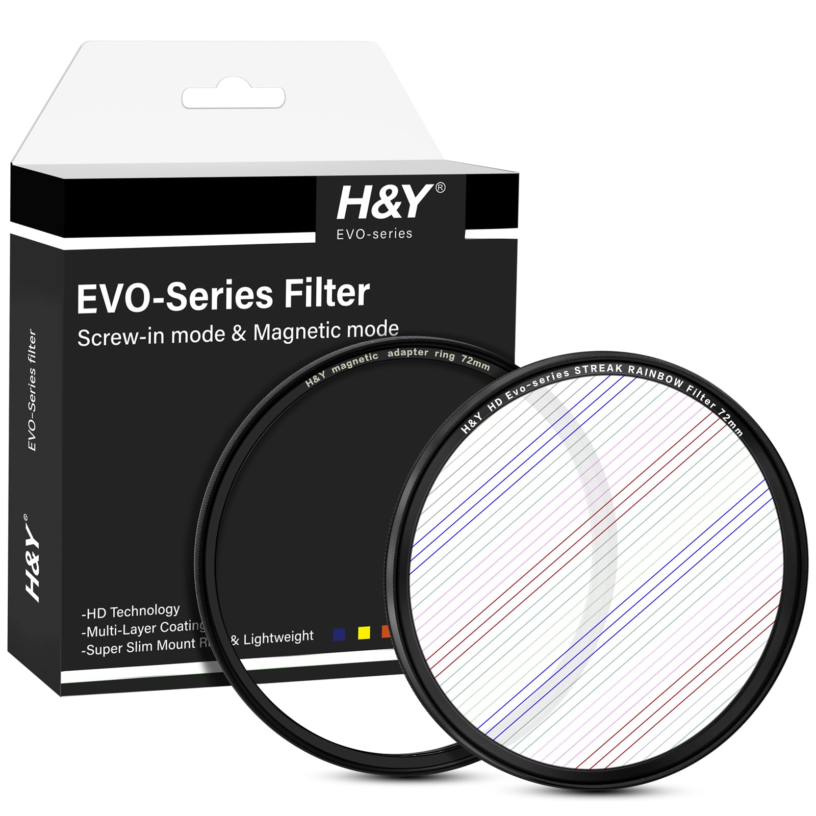 H&Y EVO Series 72mm Variable Rainbow Streak Filter 360° Rotatable Anamorphic Flare Effects Lens Filter Screw in and Magnetic Lens Filter 2 in 1 with Magnetic Adapter Ring
