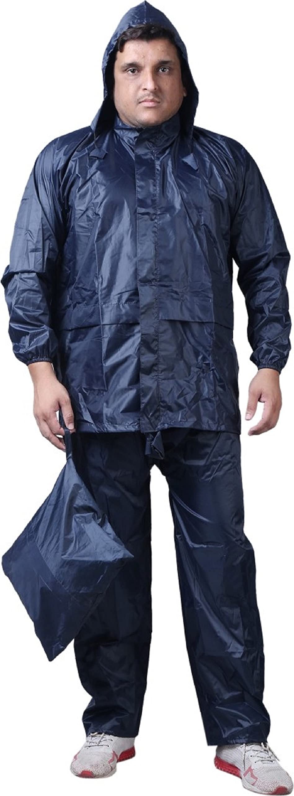 Neekshaa Men/Women Stylish Raincoat/Rainwear/Rainsuit/barsaati/Overcoat with Hoods and Side Pocket 100% Waterproof rain Suit for Men/Women_Size- L (Blue)-image-17
